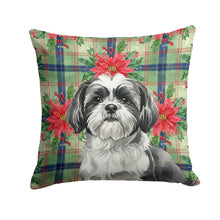 Load image into Gallery viewer, Black and White Shih Tzu Christmas PoinsettIas Throw Pillow