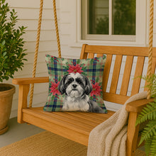 Load image into Gallery viewer, Black and White Shih Tzu Christmas PoinsettIas Throw Pillow