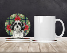 Load image into Gallery viewer, Black and White Shih Tzu Christmas PoinsettIas Large Sandstone Coasters Pack of 4