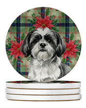 Load image into Gallery viewer, Black and White Shih Tzu Christmas PoinsettIas Large Sandstone Coasters Pack of 4