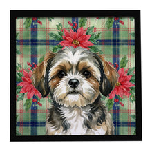 Load image into Gallery viewer, Brindle Shih Tzu Christmas PoinsettIas Framed Metal Print