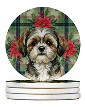 Load image into Gallery viewer, Brindle Shih Tzu Christmas PoinsettIas Large Sandstone Coasters Pack of 4