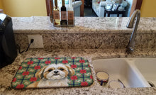 Load image into Gallery viewer, Gold and White Shih Tzu Christmas PoinsettIas Dish Drying Mat