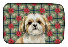 Load image into Gallery viewer, Gold and White Shih Tzu Christmas PoinsettIas Dish Drying Mat