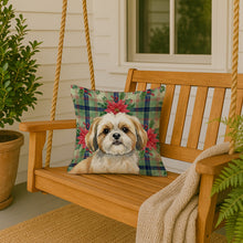 Load image into Gallery viewer, Gold and White Shih Tzu Christmas PoinsettIas Throw Pillow