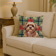 Load image into Gallery viewer, Liver Shih Tzu Christmas PoinsettIas Throw Pillow