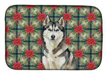 Load image into Gallery viewer, Agouti Siberian Husky Christmas PoinsettIas Dish Drying Mat
