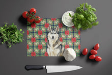 Load image into Gallery viewer, Agouti Siberian Husky Christmas PoinsettIas Glass Cutting Board