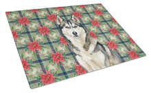Load image into Gallery viewer, Agouti Siberian Husky Christmas PoinsettIas Glass Cutting Board
