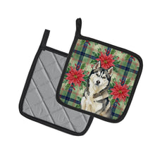Load image into Gallery viewer, Agouti Siberian Husky Christmas PoinsettIas Pair of Pot Holders