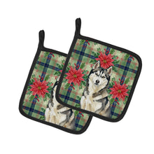 Load image into Gallery viewer, Agouti Siberian Husky Christmas PoinsettIas Pair of Pot Holders