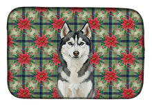 Load image into Gallery viewer, Siberian Husky Christmas PoinsettIas Dish Drying Mat