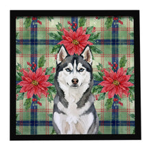 Load image into Gallery viewer, Siberian Husky Christmas PoinsettIas Framed Metal Print