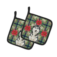 Load image into Gallery viewer, Siberian Husky Christmas PoinsettIas Pair of Pot Holders