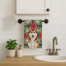 Load image into Gallery viewer, Red and White Siberian Husky Christmas PoinsettIas Kitchen Towel