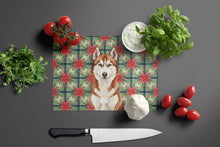 Load image into Gallery viewer, Red and White Siberian Husky Christmas PoinsettIas Glass Cutting Board