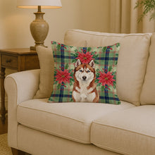 Load image into Gallery viewer, Red and White Siberian Husky Christmas PoinsettIas Throw Pillow