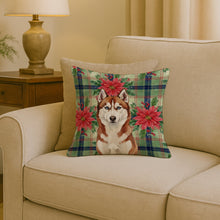 Load image into Gallery viewer, Red and White Siberian Husky Christmas PoinsettIas Throw Pillow