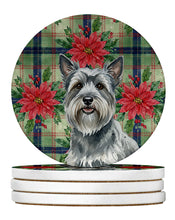 Load image into Gallery viewer, Gray Skye Terrier Christmas PoinsettIas Large Sandstone Coasters Pack of 4