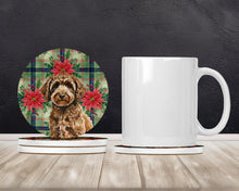 Load image into Gallery viewer, Spanish Water Dog Christmas PoinsettIas Large Sandstone Coasters Pack of 4