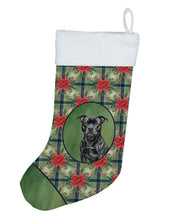 Load image into Gallery viewer, Black Staffordshire Bull Terrier Christmas PoinsettIas Holiday Stocking