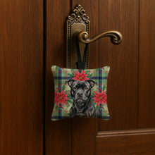 Load image into Gallery viewer, Black Staffordshire Bull Terrier Christmas PoinsettIas Hanging Square Fabric Ornament 3.5 x 3.5