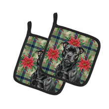 Load image into Gallery viewer, Black Staffordshire Bull Terrier Christmas PoinsettIas Pair of Pot Holders
