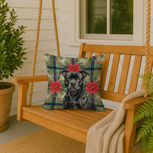 Load image into Gallery viewer, Black Staffordshire Bull Terrier Christmas PoinsettIas Throw Pillow