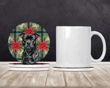 Load image into Gallery viewer, Black Staffordshire Bull Terrier Christmas PoinsettIas Large Sandstone Coasters Pack of 4