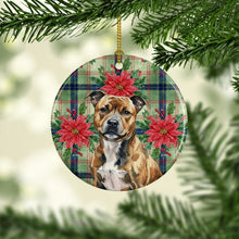 Load image into Gallery viewer, Brindle Staffordshire Bull Terrier Christmas PoinsettIas Ceramic Ornament