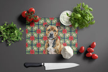 Load image into Gallery viewer, Brindle Staffordshire Bull Terrier Christmas PoinsettIas Glass Cutting Board