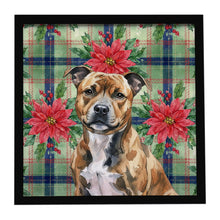 Load image into Gallery viewer, Brindle Staffordshire Bull Terrier Christmas PoinsettIas Framed Metal Print