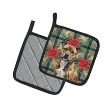 Load image into Gallery viewer, Brindle Staffordshire Bull Terrier Christmas PoinsettIas Pair of Pot Holders