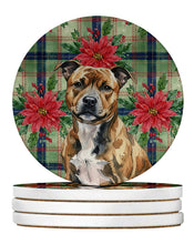 Load image into Gallery viewer, Brindle Staffordshire Bull Terrier Christmas PoinsettIas Large Sandstone Coasters Pack of 4