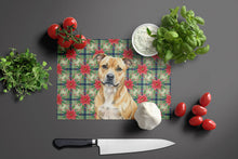 Load image into Gallery viewer, Fawn Staffordshire Bull Terrier Christmas PoinsettIas Glass Cutting Board
