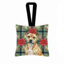 Load image into Gallery viewer, Fawn Staffordshire Bull Terrier Christmas PoinsettIas Hanging Square Fabric Ornament 3.5 x 3.5