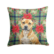 Load image into Gallery viewer, Fawn Staffordshire Bull Terrier Christmas PoinsettIas Throw Pillow