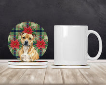 Load image into Gallery viewer, Fawn Staffordshire Bull Terrier Christmas PoinsettIas Large Sandstone Coasters Pack of 4