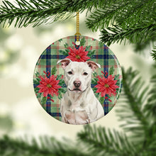 Load image into Gallery viewer, White Staffordshire Bull Terrier Christmas PoinsettIas Ceramic Ornament