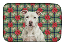 Load image into Gallery viewer, White Staffordshire Bull Terrier Christmas PoinsettIas Dish Drying Mat