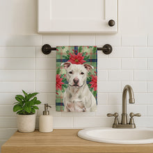 Load image into Gallery viewer, White Staffordshire Bull Terrier Christmas PoinsettIas Kitchen Towel