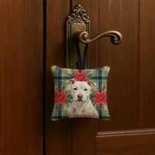 Load image into Gallery viewer, White Staffordshire Bull Terrier Christmas PoinsettIas Hanging Square Fabric Ornament 3.5 x 3.5
