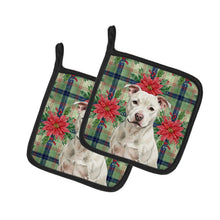 Load image into Gallery viewer, White Staffordshire Bull Terrier Christmas PoinsettIas Pair of Pot Holders