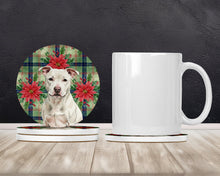 Load image into Gallery viewer, White Staffordshire Bull Terrier Christmas PoinsettIas Large Sandstone Coasters Pack of 4