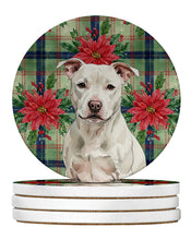 Load image into Gallery viewer, White Staffordshire Bull Terrier Christmas PoinsettIas Large Sandstone Coasters Pack of 4