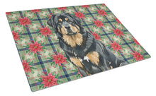 Load image into Gallery viewer, Black and Tan Tibetan Mastiff Christmas PoinsettIas Glass Cutting Board