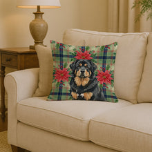 Load image into Gallery viewer, Black and Tan Tibetan Mastiff Christmas PoinsettIas Throw Pillow