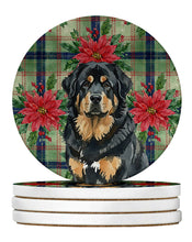 Load image into Gallery viewer, Black and Tan Tibetan Mastiff Christmas PoinsettIas Large Sandstone Coasters Pack of 4