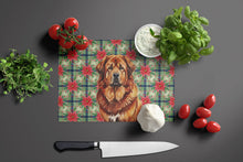Load image into Gallery viewer, Red Gold Tibetan Mastiff Christmas PoinsettIas Glass Cutting Board
