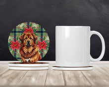 Load image into Gallery viewer, Red Gold Tibetan Mastiff Christmas PoinsettIas Large Sandstone Coasters Pack of 4